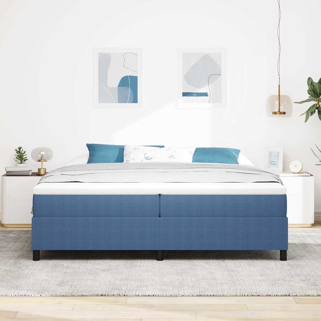 Boxrugós ágy Kék és Fehér 200 x 200 cm Bársonyos szövet