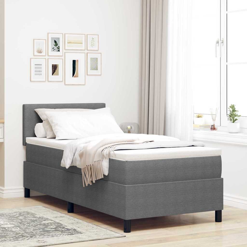 Boxrugós ágy fejtámlával Világosszürke és fehér 100 x 200 cm