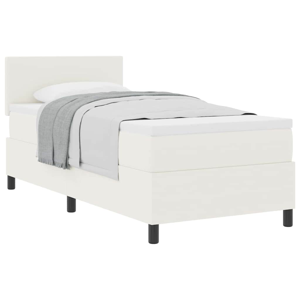 Boxrugós ágy Krém és fehér 100 x 200 cm Bársonyos szövet