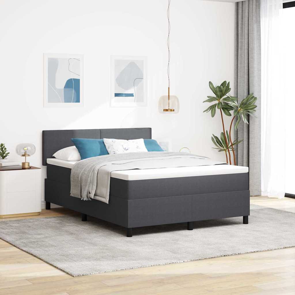 Boxrugós ágy Sötétszürke és Fehér 140 x 190 cm Bársonyos szövet