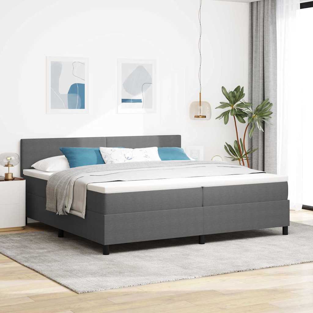 Boxrugós ágy fejtámlával Világosszürke és fehér 200 x 200 cm