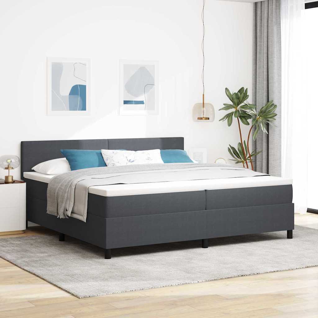 Boxrugós ágy Sötétszürke és Fehér 200 x 200 cm Bársonyos szövet