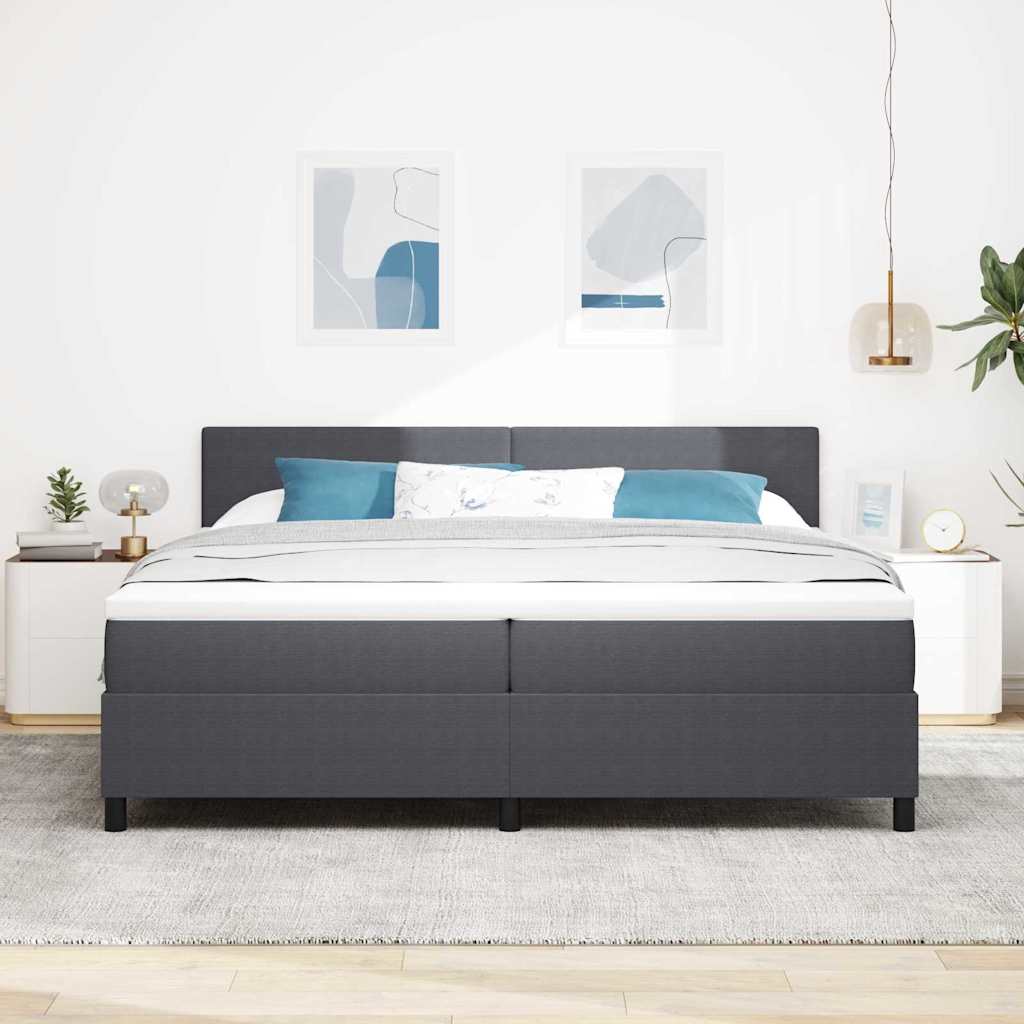 Boxrugós ágy Sötétszürke és Fehér 200 x 200 cm Bársonyos szövet