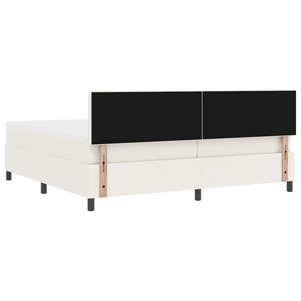 Boxrugós ágy Krém és fehér 200 x 200 cm Bársonyos szövet