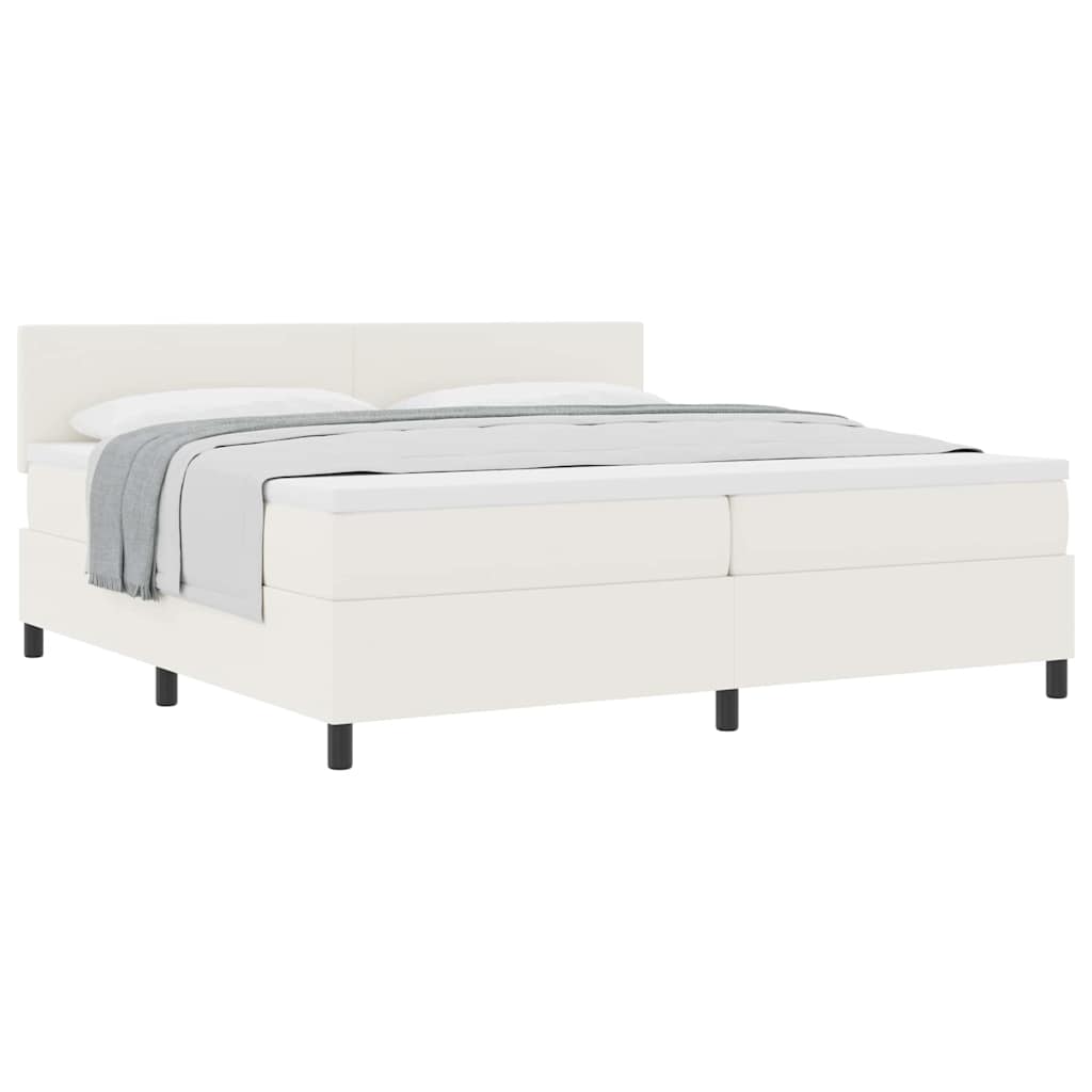 Boxrugós ágy Krém és fehér 200 x 200 cm Bársonyos szövet