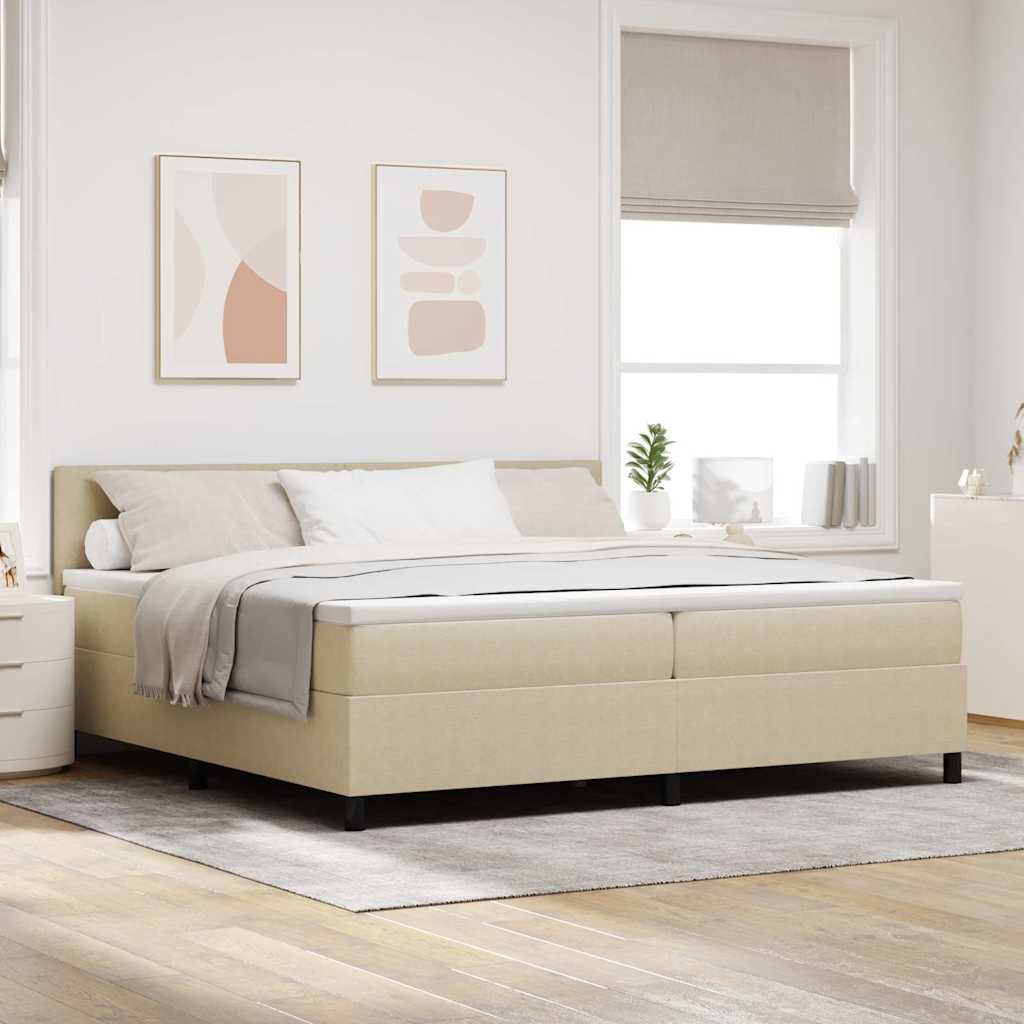 Boxrugós ágy fejtámlával Világosszürke és fehér 200 x 200 cm