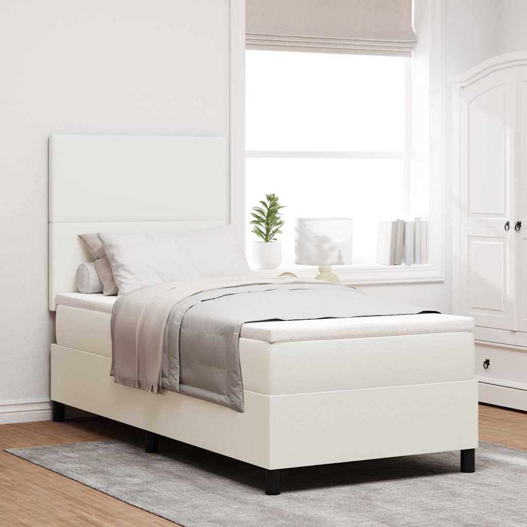 Boxrugós ágy Krém és fehér 100 x 200 cm Bársonyos szövet