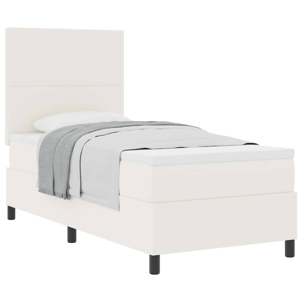 Boxrugós ágy Krém és fehér 100 x 200 cm Bársonyos szövet