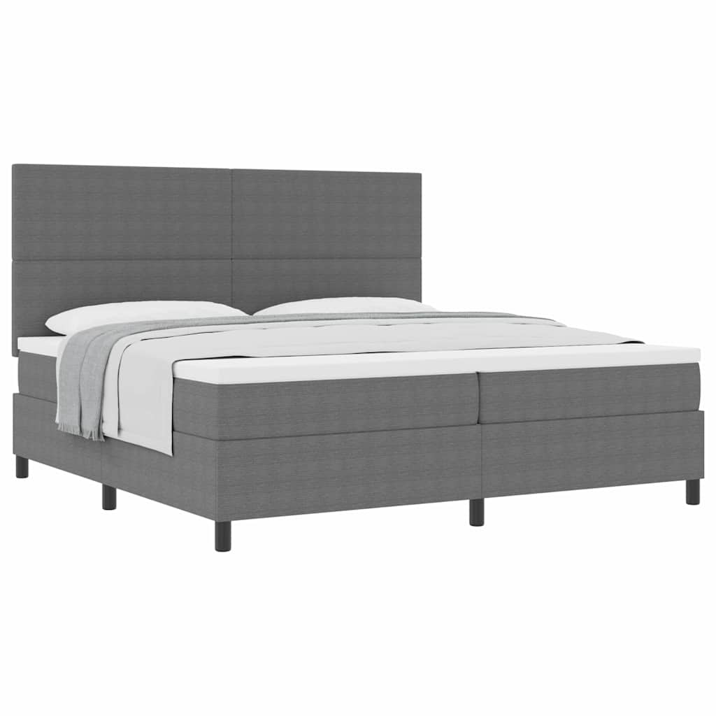 Boxrugós ágy fejtámlával Világosszürke és fehér 200 x 200 cm