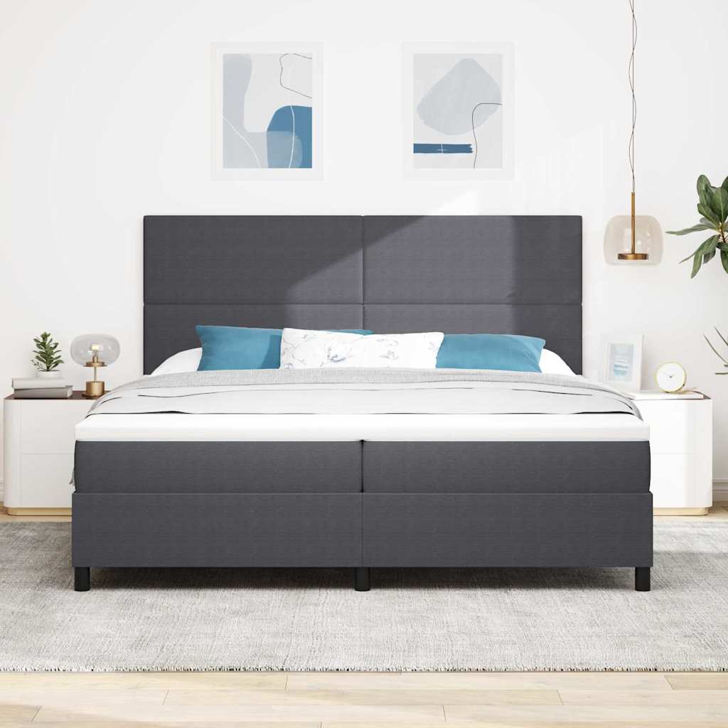 Boxrugós ágy Sötétszürke és Fehér 200 x 200 cm Bársonyos szövet