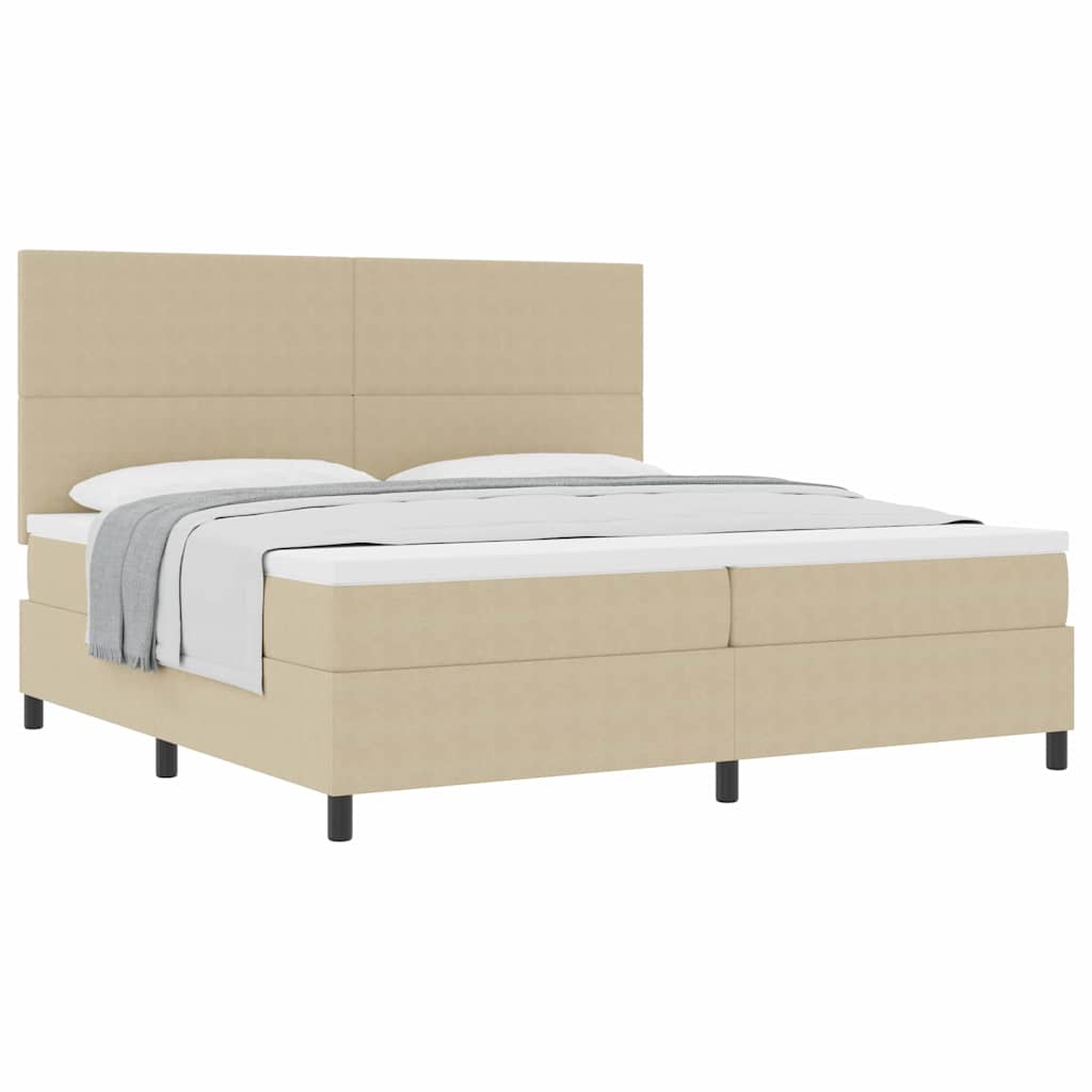 Boxrugós ágy fejtámlával Világosszürke és fehér 200 x 200 cm