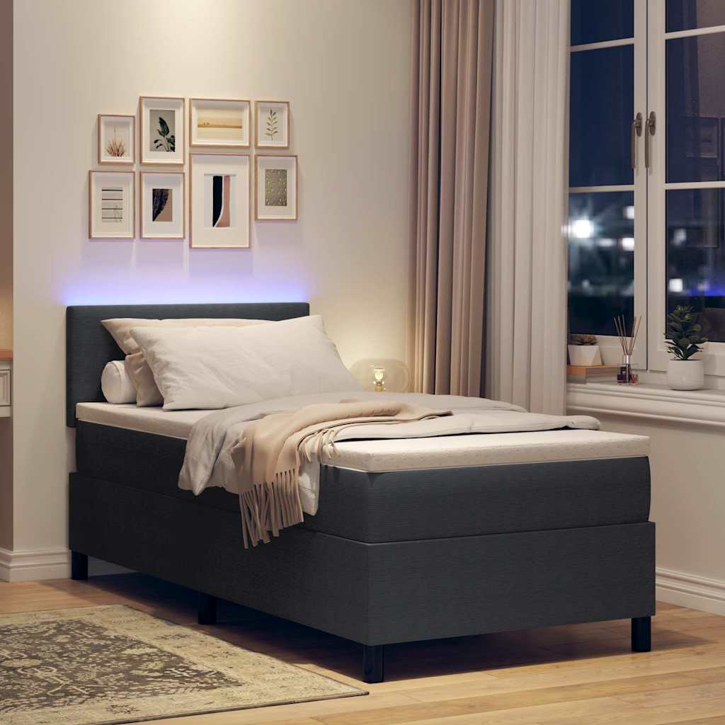 LED Box Spring Ágy fejtámlával Sötétszürke és Fehér 90 x 190 cm