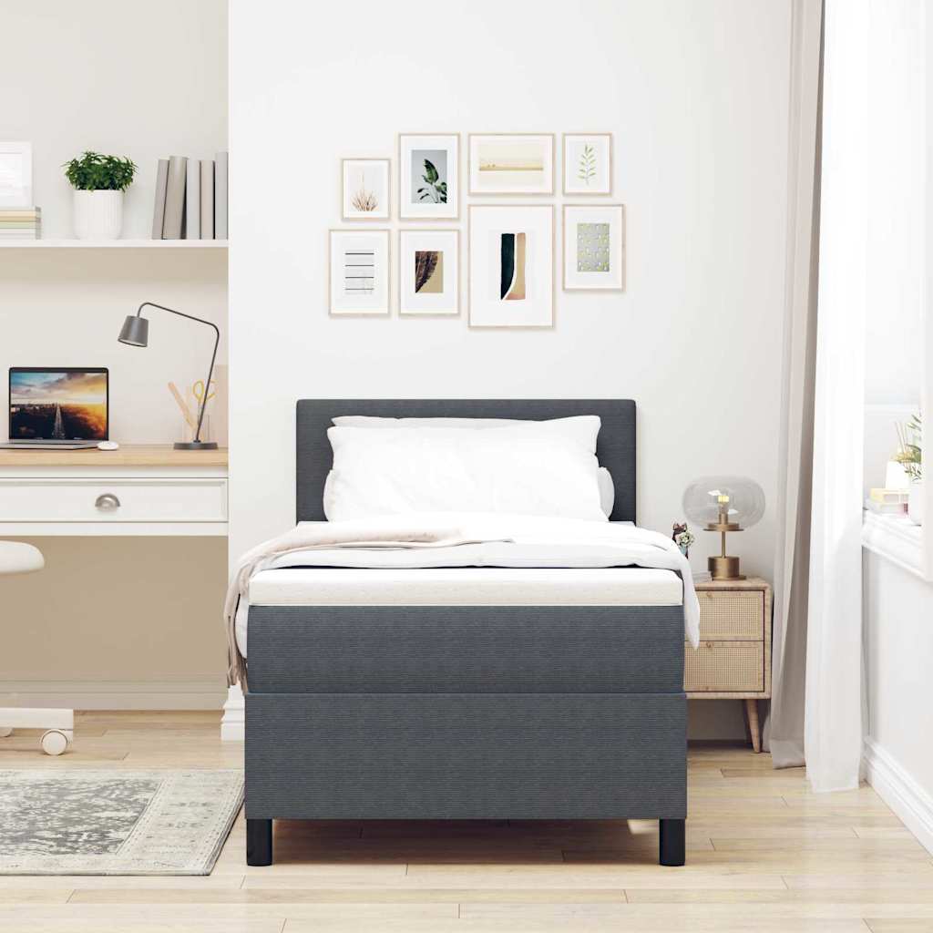 LED Box Spring Ágy fejtámlával Sötétszürke és Fehér 90 x 190 cm
