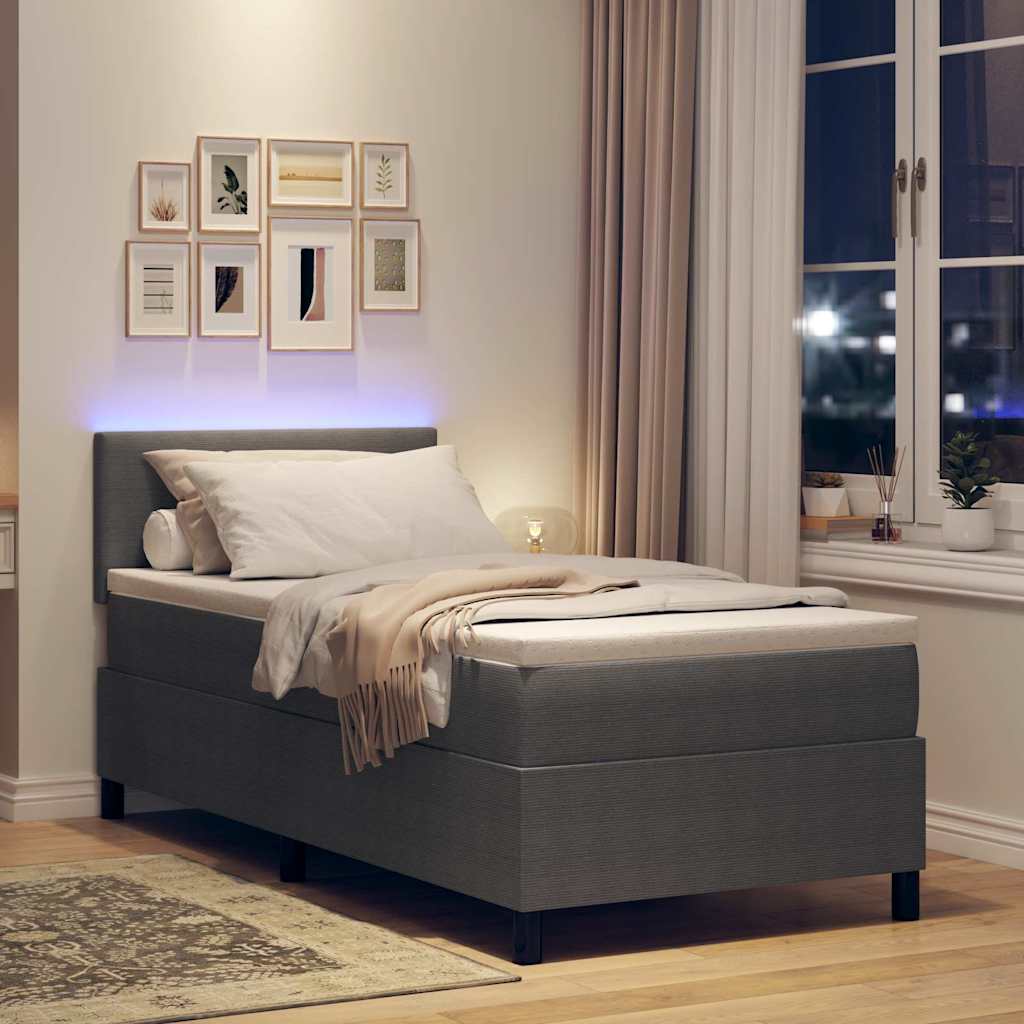LED Box Spring Ágy Világosszürke és fehér 100 x 200 cm