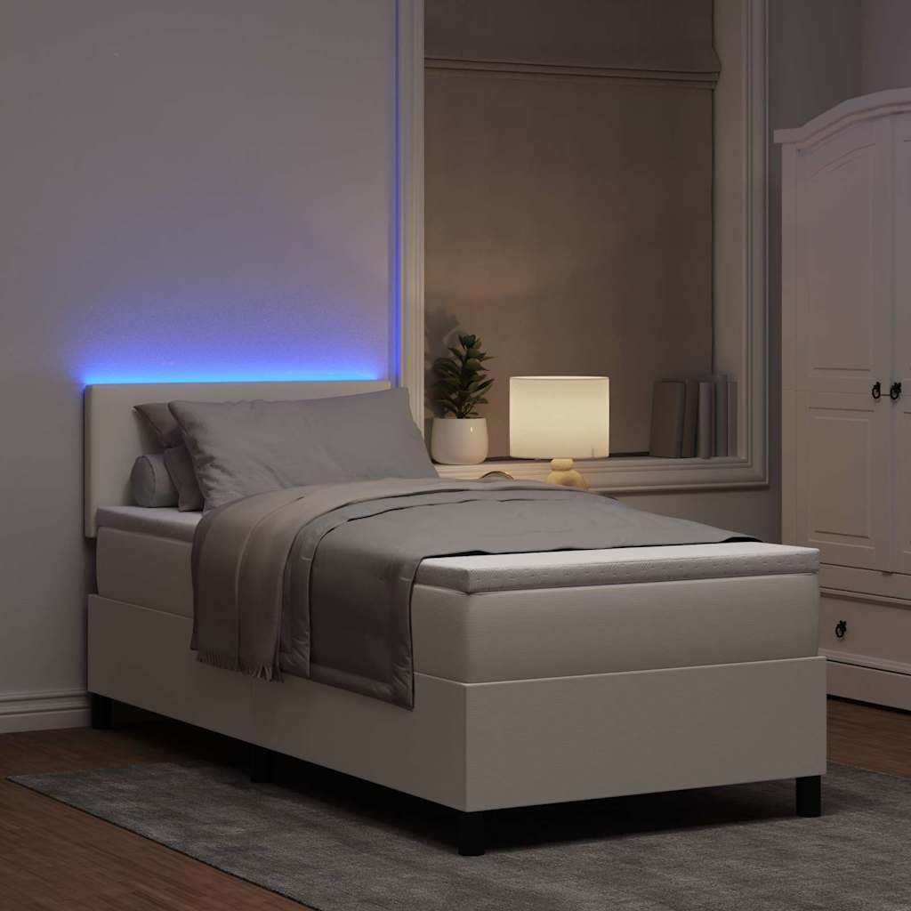 LED Box Spring Ágy Krém és fehér 100 x 200 cm Bársonyos szövet