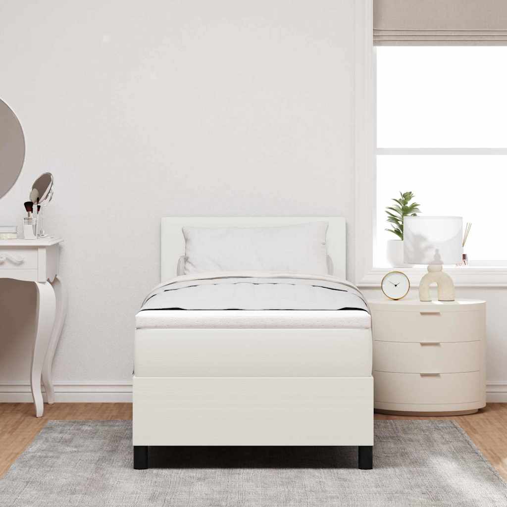 LED Box Spring Ágy Krém és fehér 100 x 200 cm Bársonyos szövet