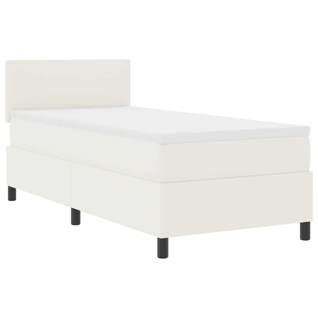 LED Box Spring Ágy Krém és fehér 100 x 200 cm Bársonyos szövet