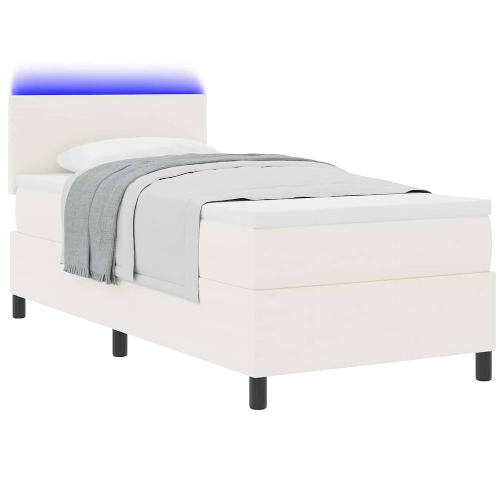LED Box Spring Ágy Krém és fehér 100 x 200 cm Bársonyos szövet