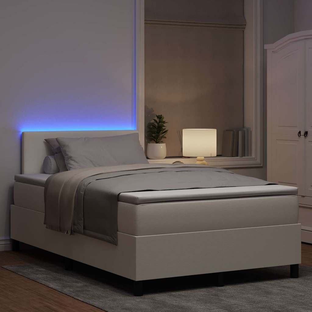 LED Box Spring Ágy Krém és fehér 120 x 200 cm Bársonyos szövet