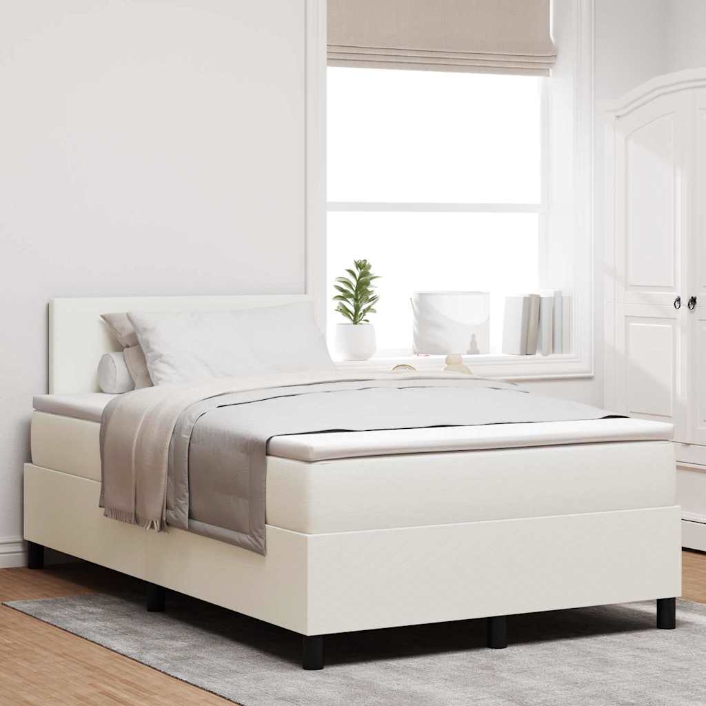 LED Box Spring Ágy Krém és fehér 120 x 200 cm Bársonyos szövet