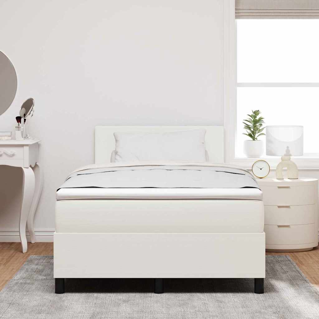 LED Box Spring Ágy Krém és fehér 120 x 200 cm Bársonyos szövet