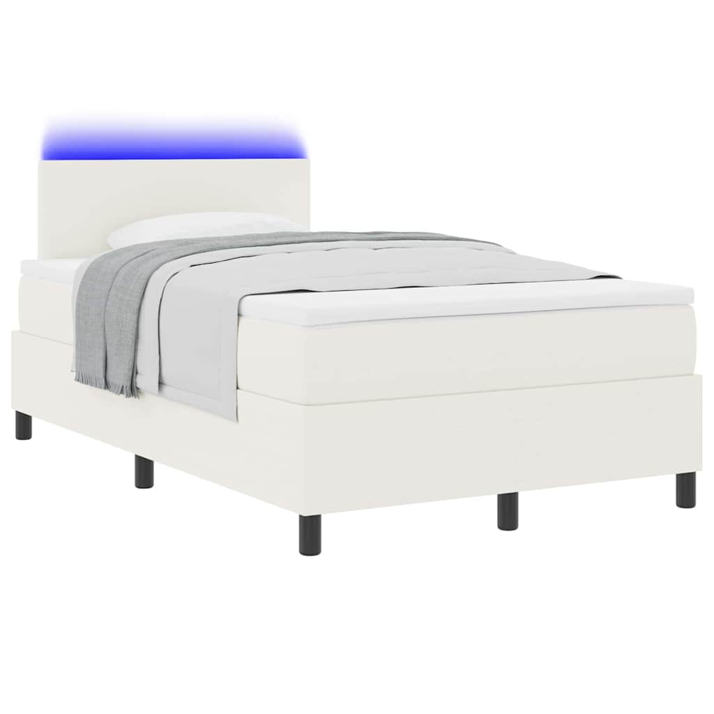 LED Box Spring Ágy Krém és fehér 120 x 200 cm Bársonyos szövet