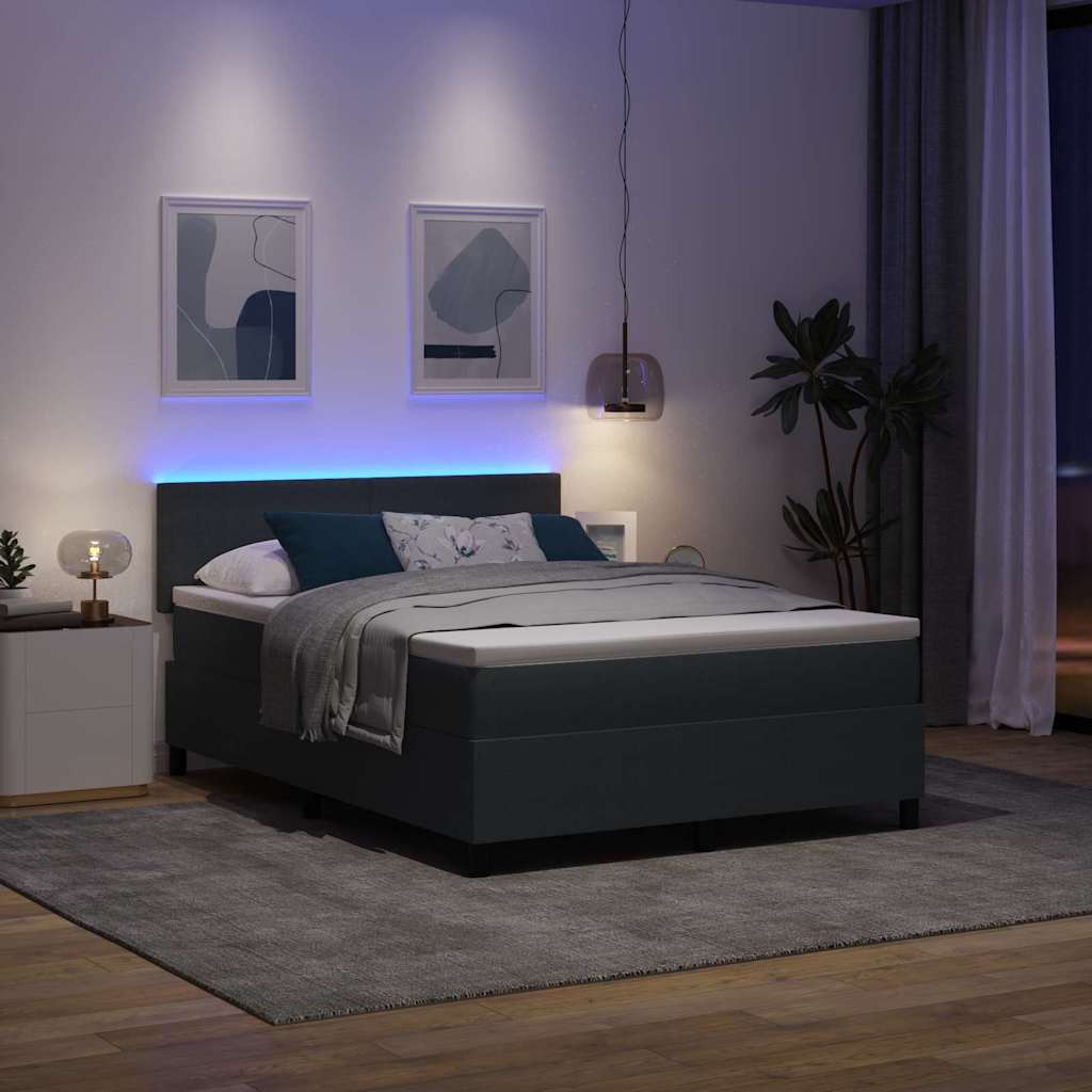 LED Box Spring Ágy Sötétszürke és Fehér 140 x 190 cm