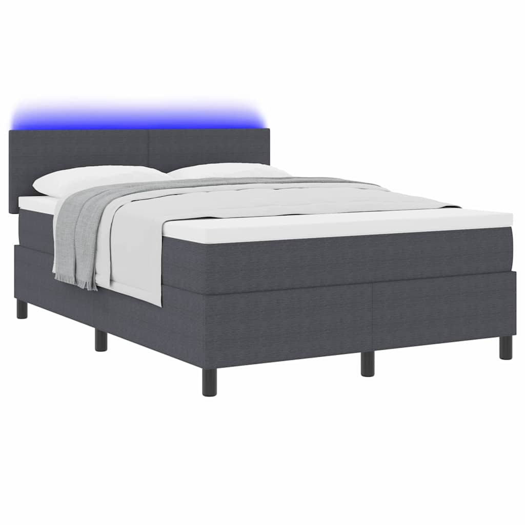 LED Box Spring Ágy Sötétszürke és Fehér 140 x 200 cm