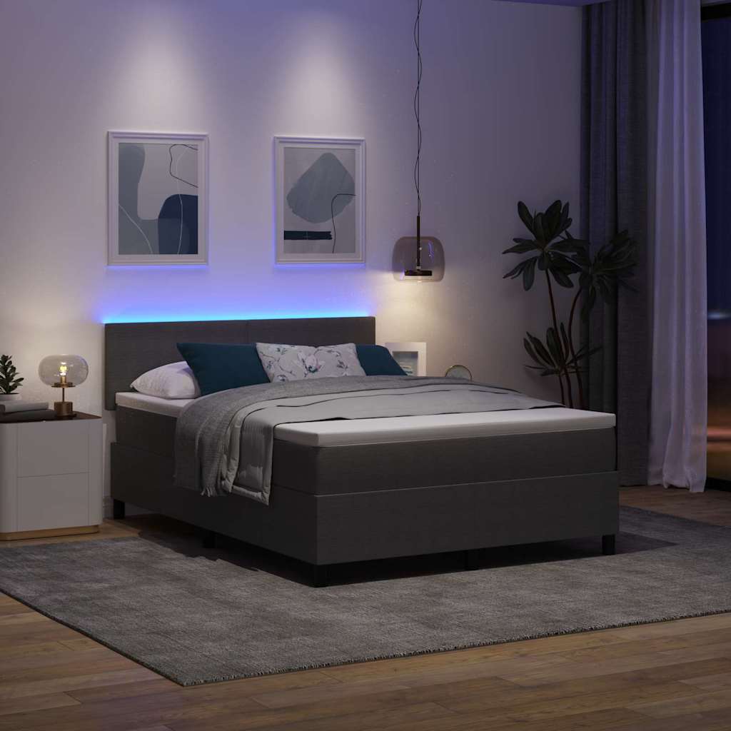 LED Box Spring Ágy Világosszürke és fehér 160 x 200 cm