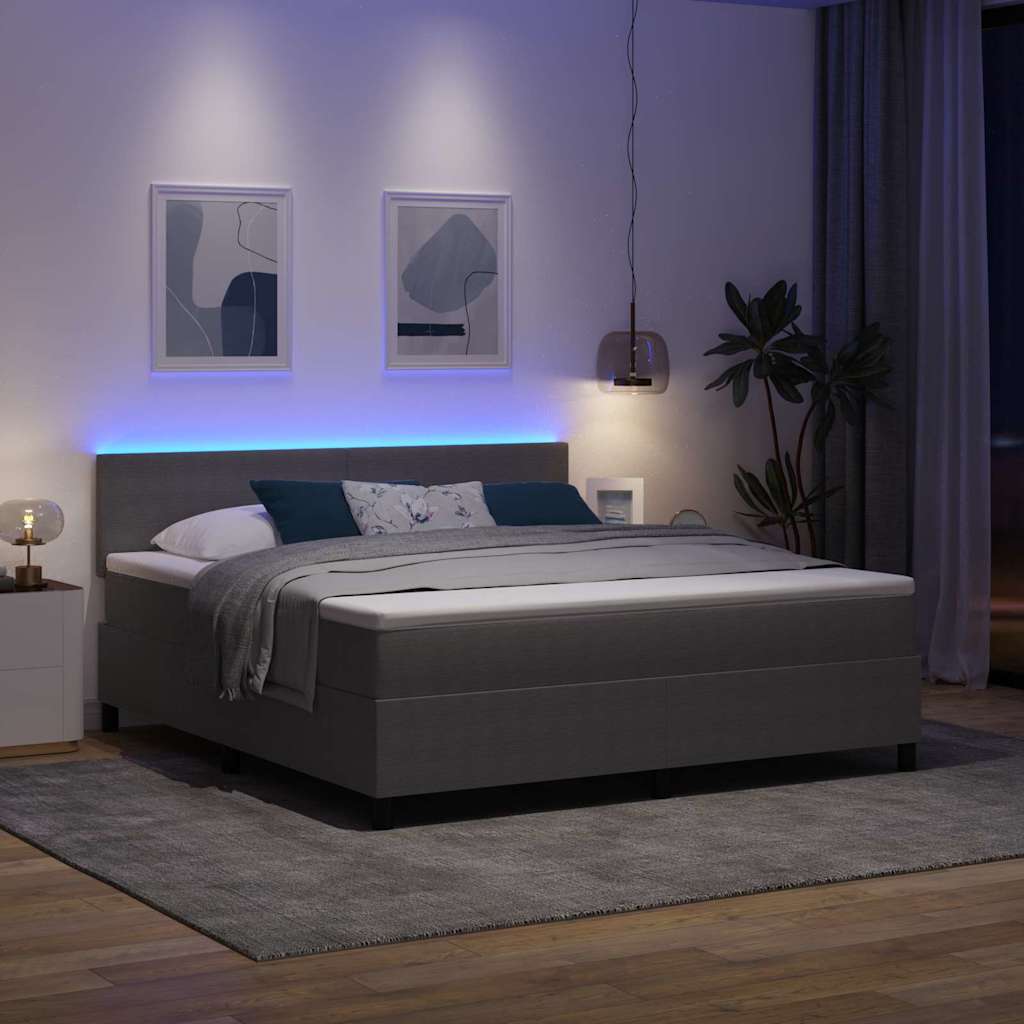 LED Box Spring Ágy Világosszürke és fehér 180 x 200 cm