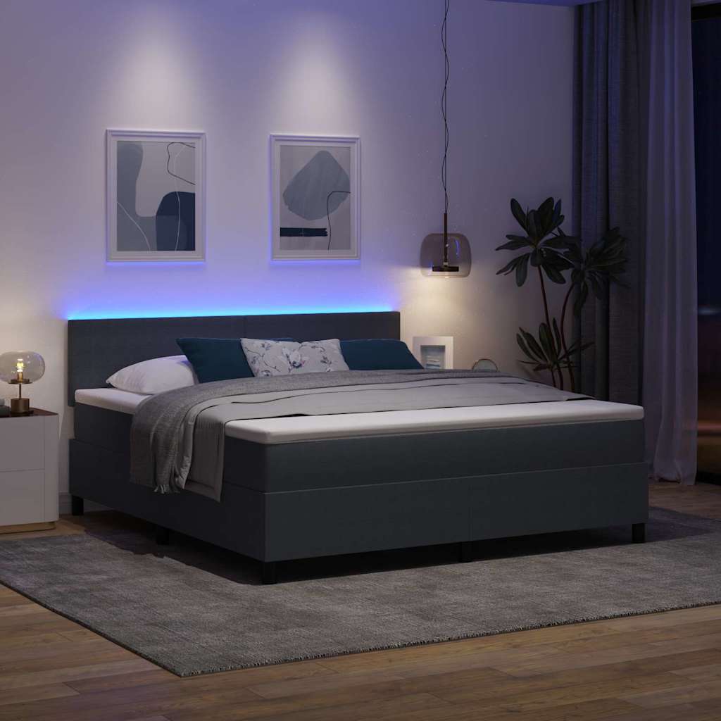 LED Box Spring Ágy Sötétszürke és Fehér 180 x 200 cm