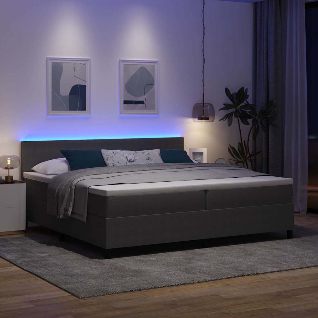 LED Box Spring Ágy Világosszürke és fehér 200 x 200 cm