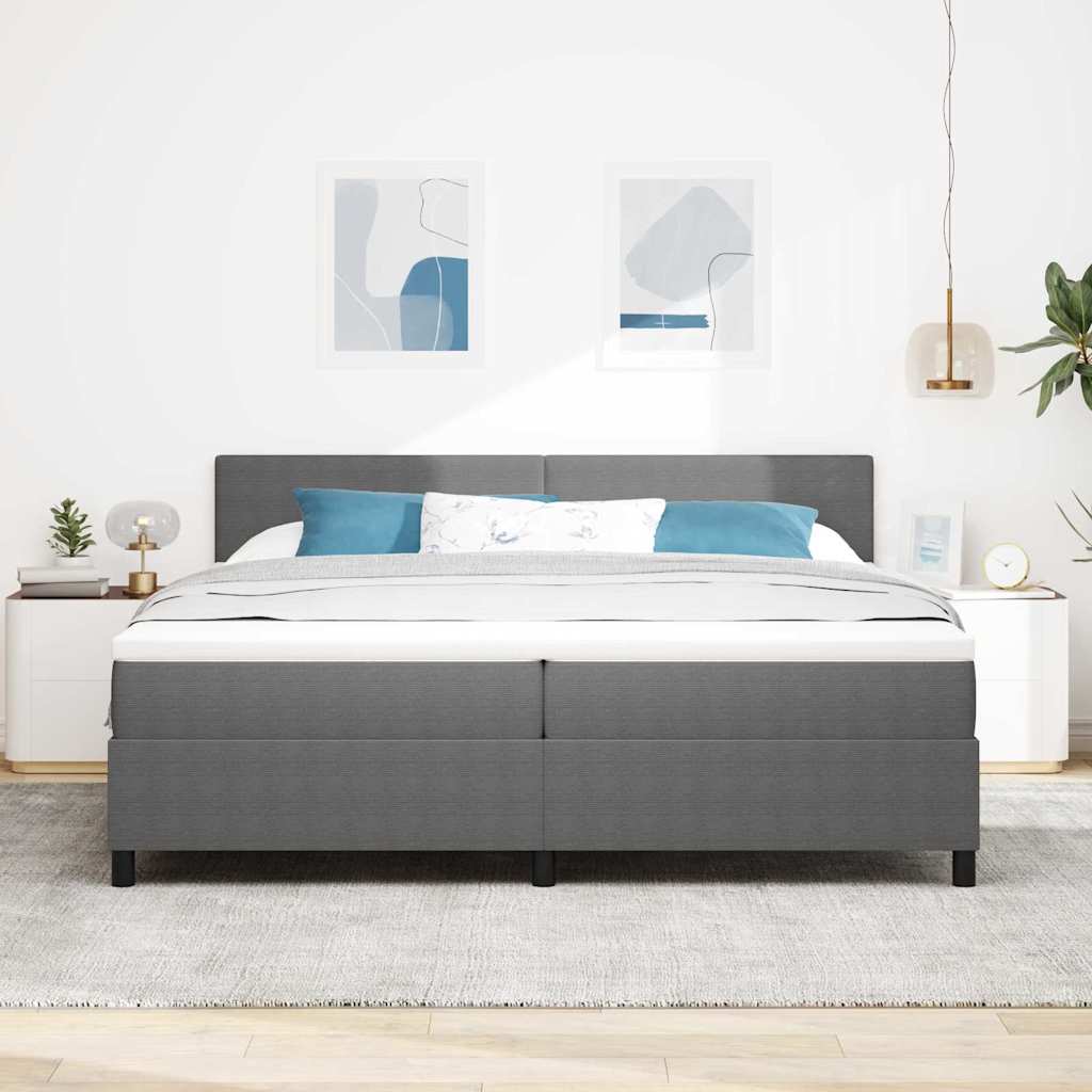 LED Box Spring Ágy Világosszürke és fehér 200 x 200 cm
