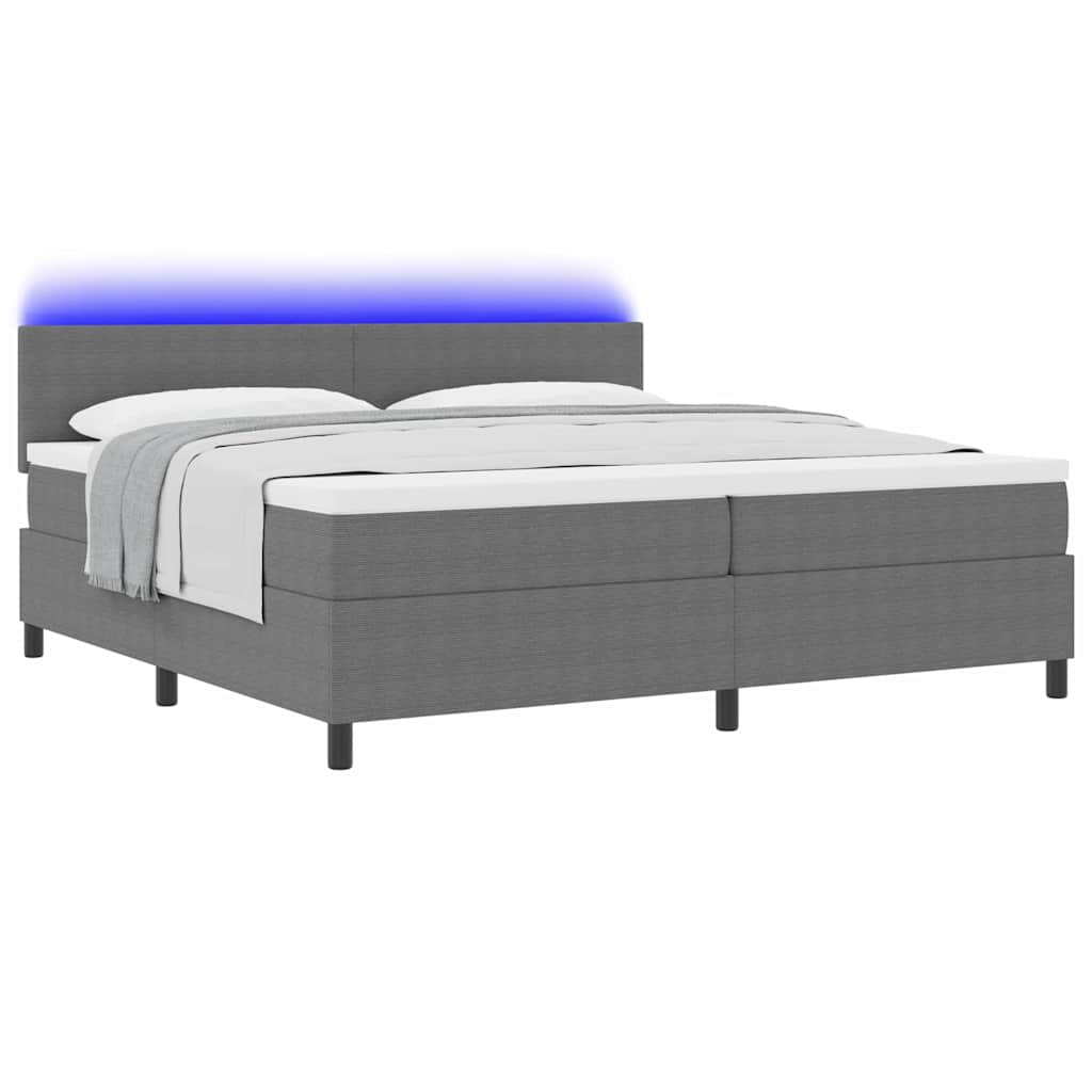 LED Box Spring Ágy Világosszürke és fehér 200 x 200 cm