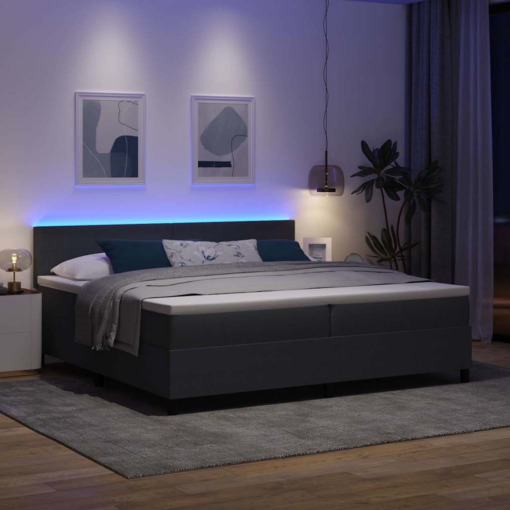 LED Box Spring Ágy Sötétszürke és Fehér 200 x 200 cm