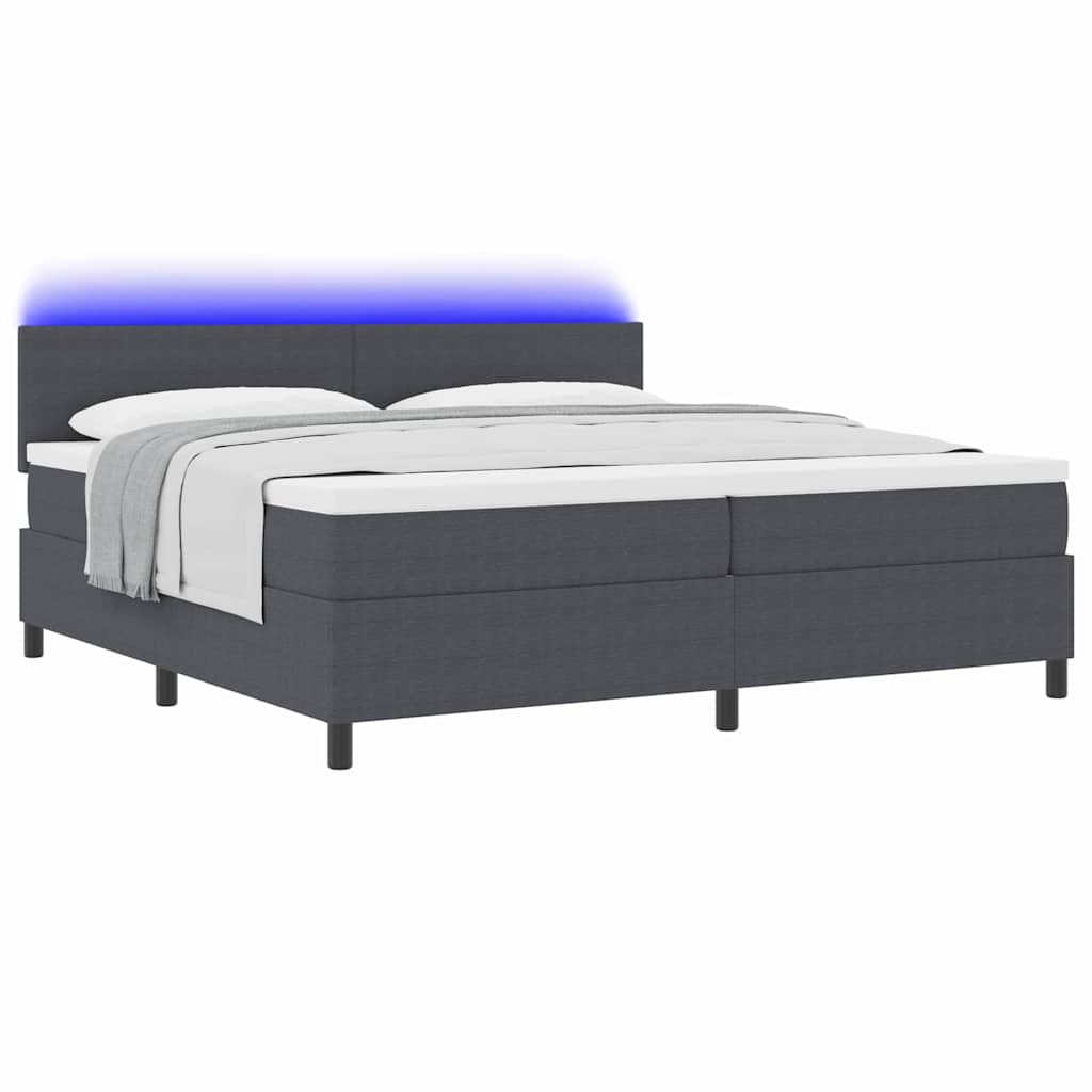 LED Box Spring Ágy Sötétszürke és Fehér 200 x 200 cm