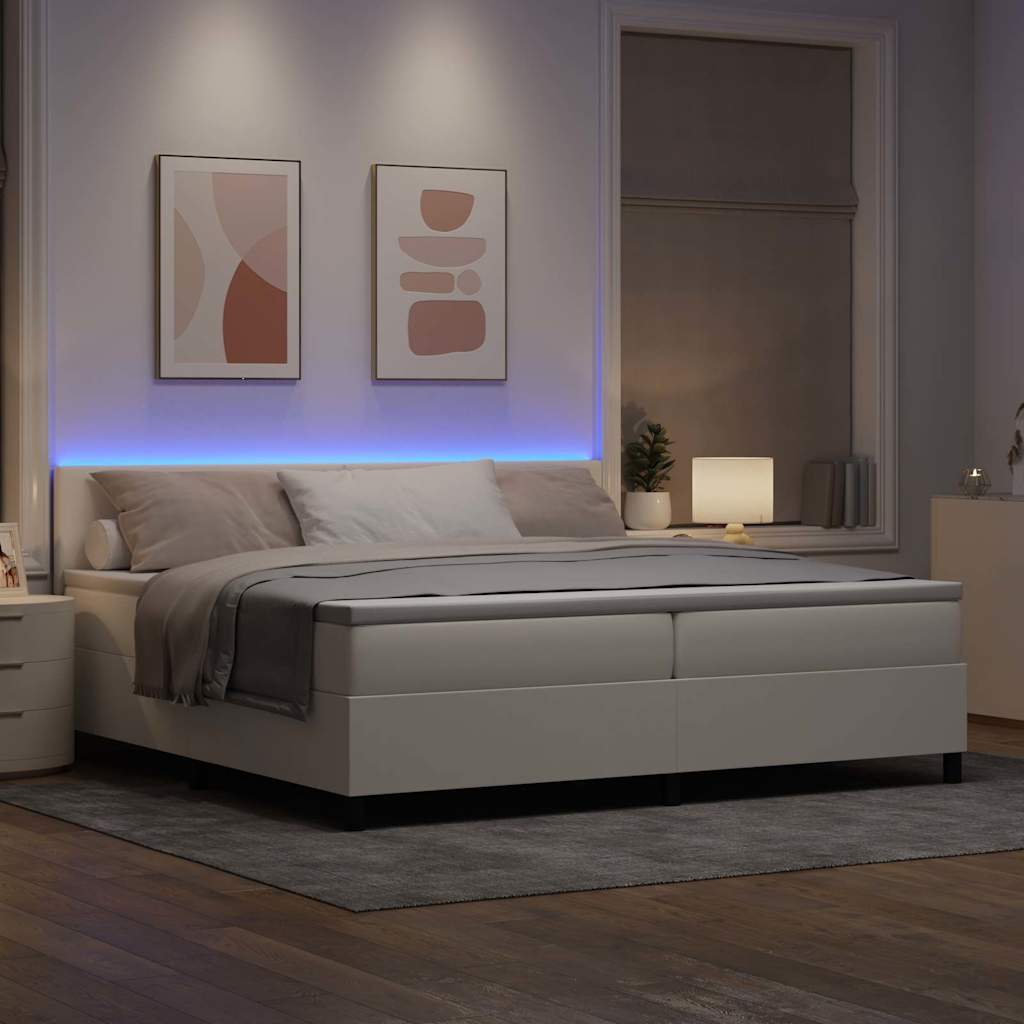 LED Box Spring Ágy Krém és fehér 200 x 200 cm Bársonyos szövet
