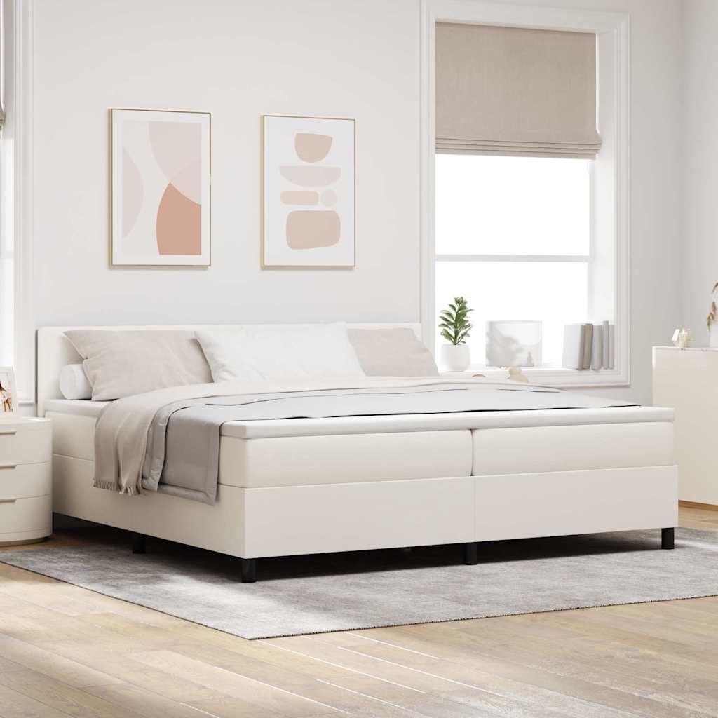 LED Box Spring Ágy Krém és fehér 200 x 200 cm Bársonyos szövet