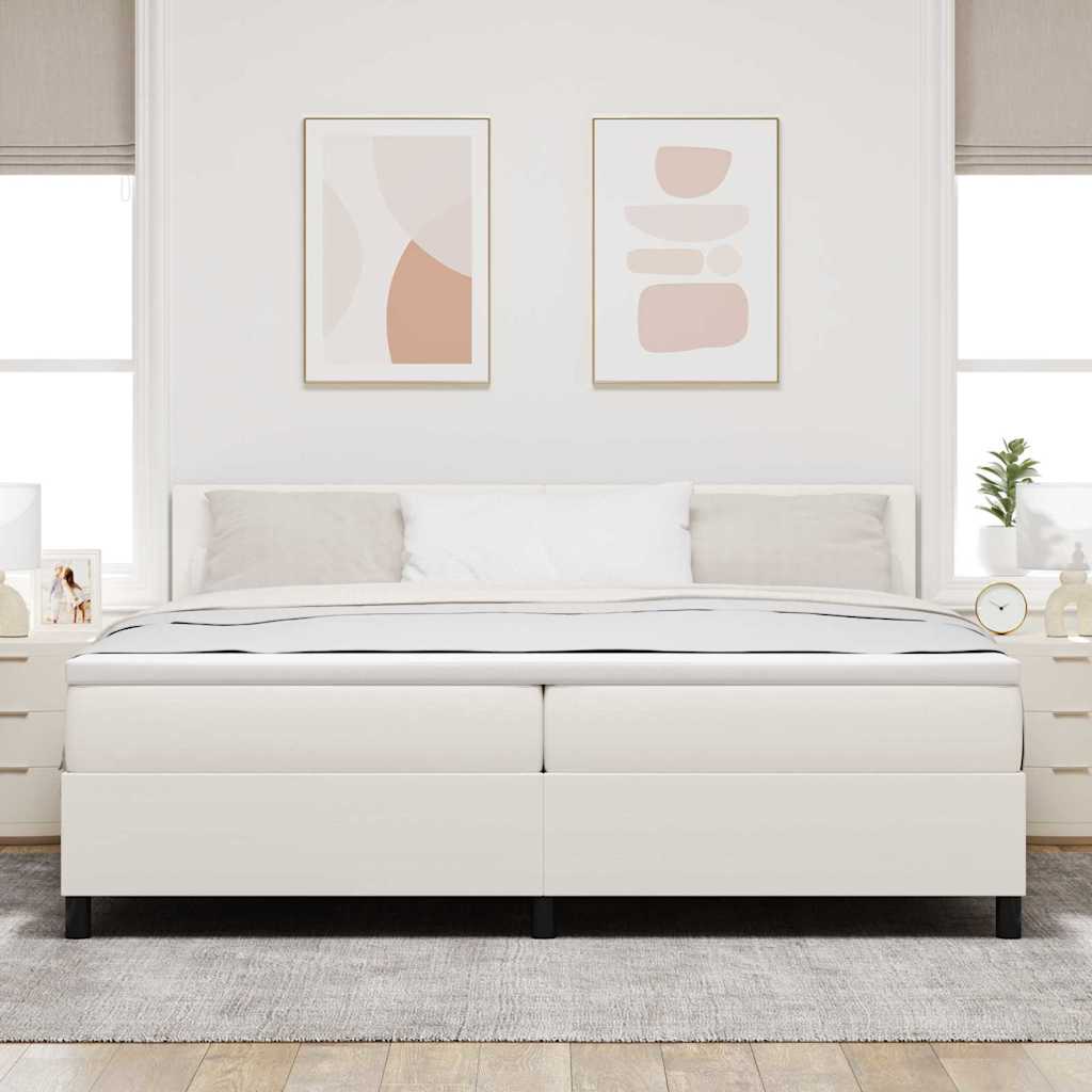 LED Box Spring Ágy Krém és fehér 200 x 200 cm Bársonyos szövet