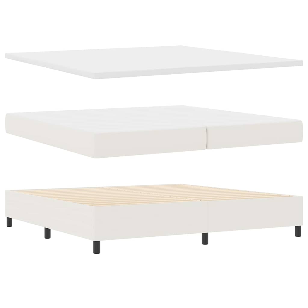 LED Box Spring Ágy Krém és fehér 200 x 200 cm Bársonyos szövet