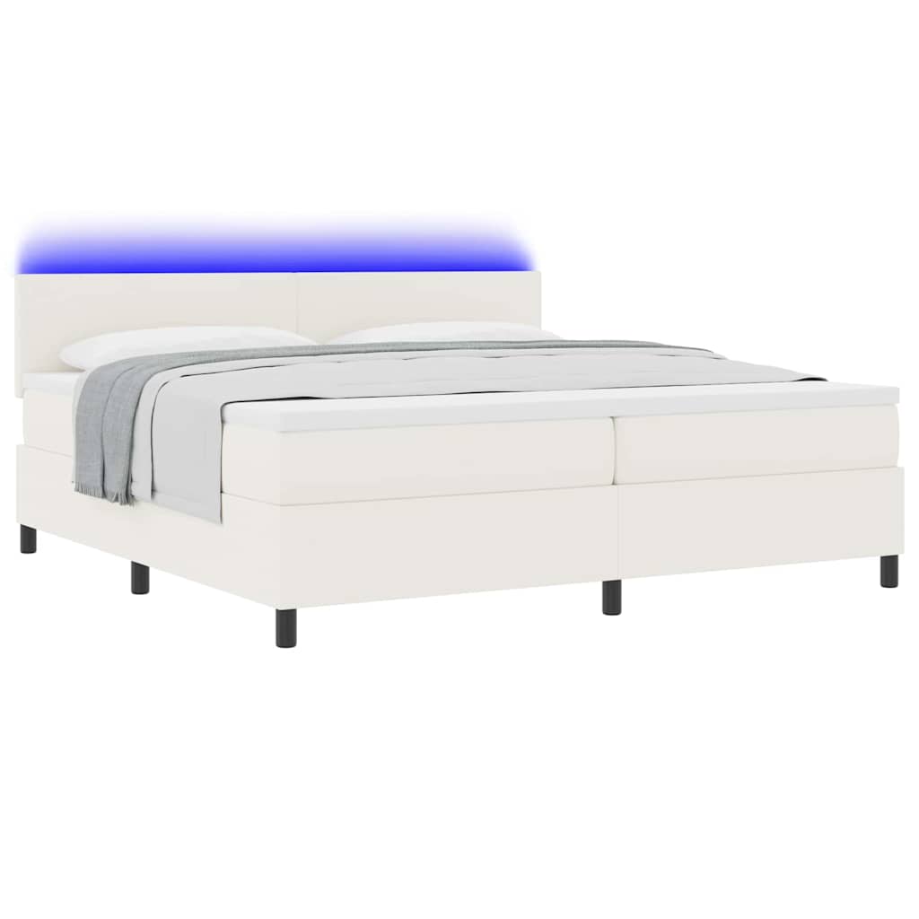 LED Box Spring Ágy Krém és fehér 200 x 200 cm Bársonyos szövet