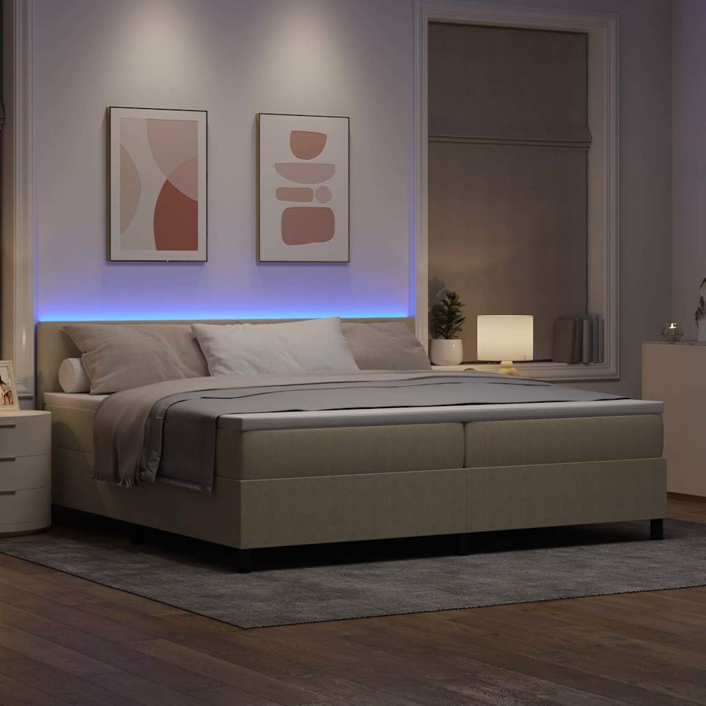 LED Box Spring Ágy Világosszürke és fehér 200 x 200 cm