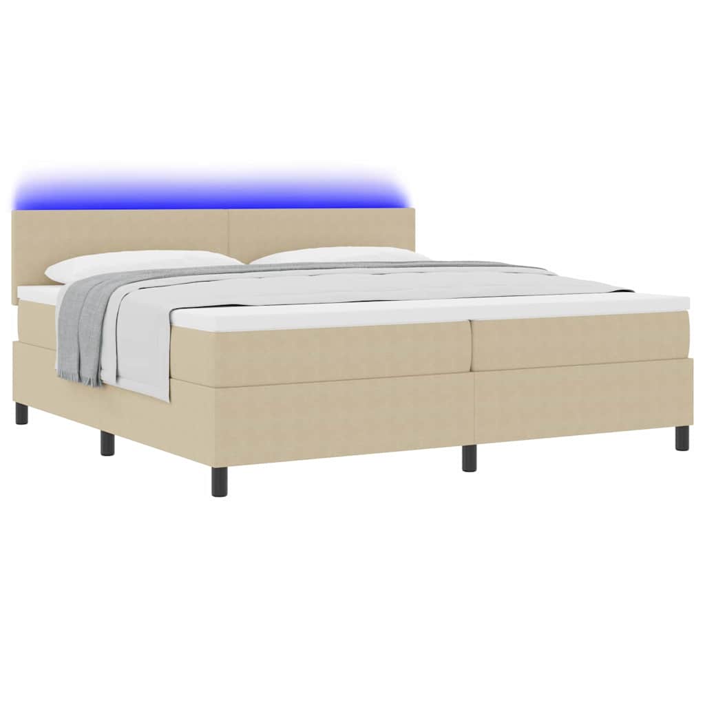 LED Box Spring Ágy Világosszürke és fehér 200 x 200 cm