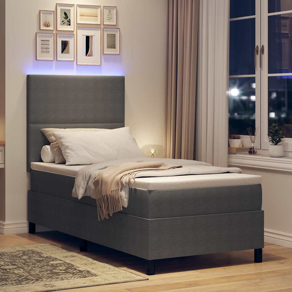 LED Box Spring Ágy Világosszürke és fehér 90 x 190 cm