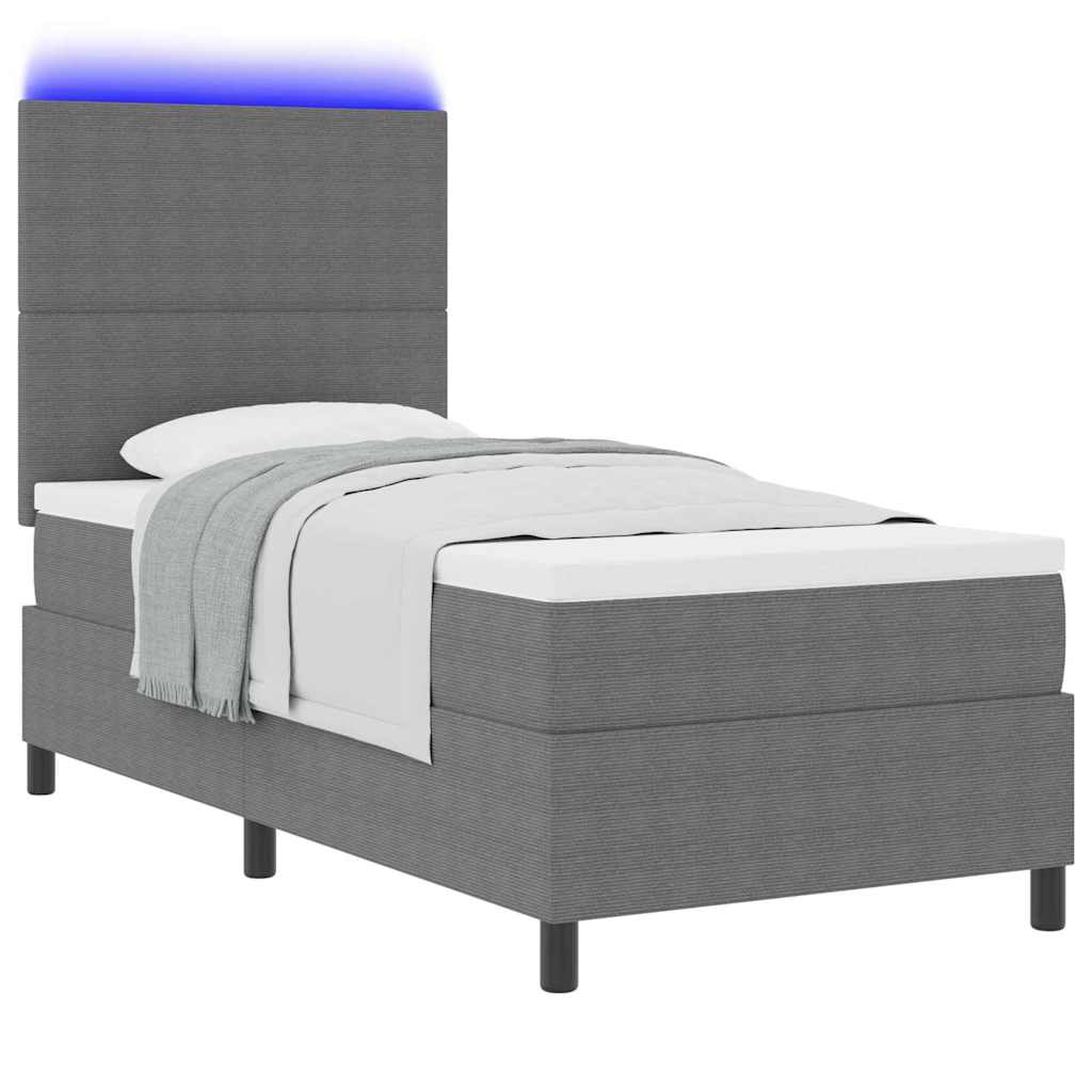 LED Box Spring Ágy Világosszürke és fehér 90 x 190 cm