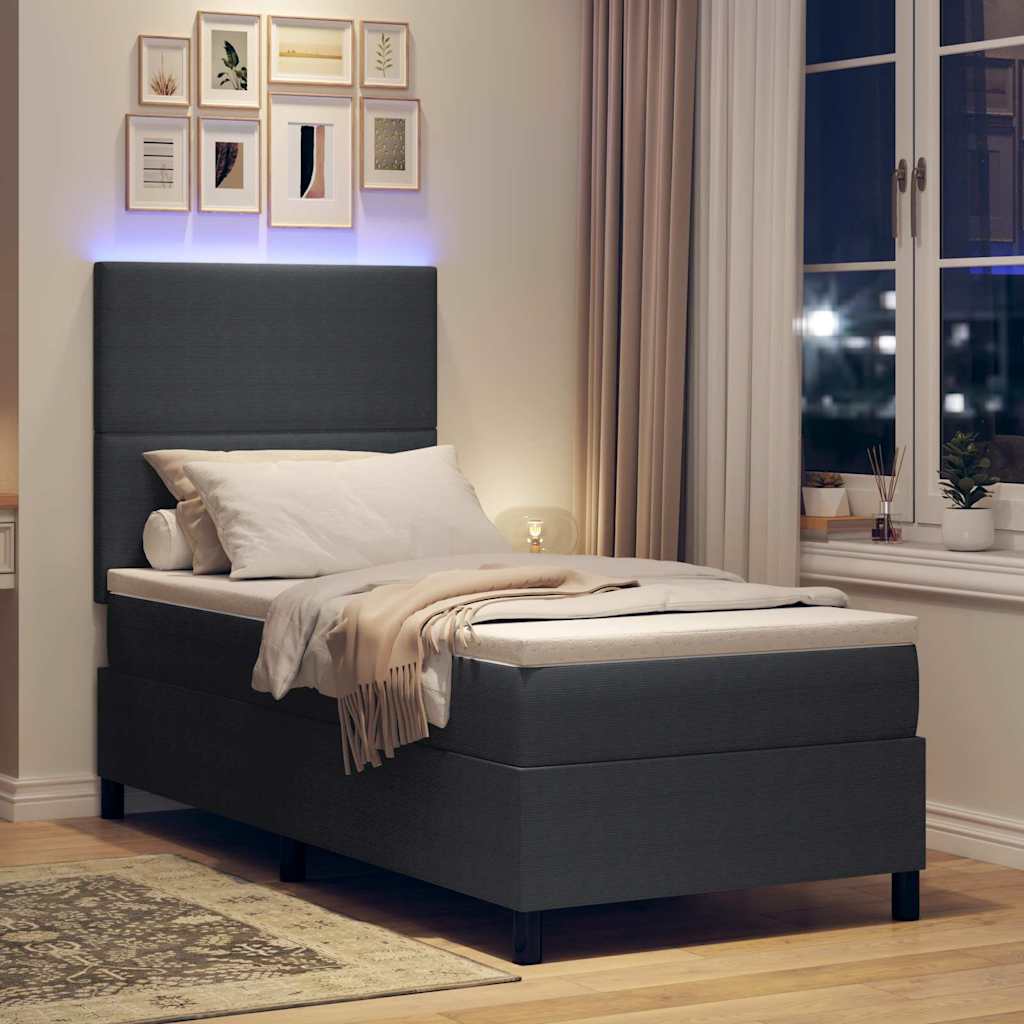 LED Box Spring Ágy fejtámlával Sötétszürke és Fehér 90 x 190 cm