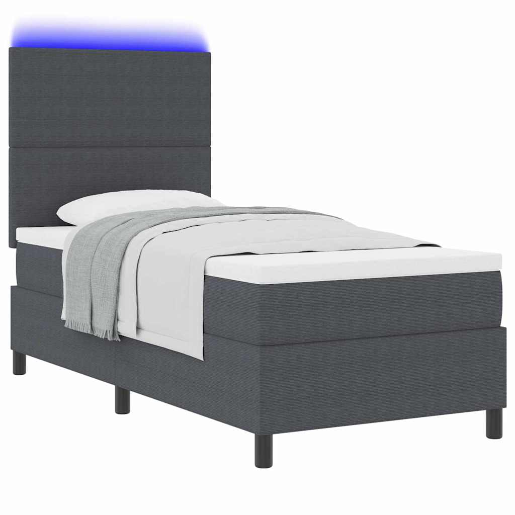 LED Box Spring Ágy fejtámlával Sötétszürke és Fehér 90 x 190 cm