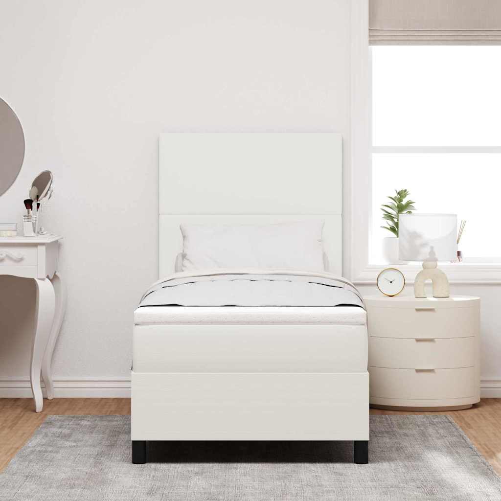 LED Box Spring Ágy Krém és fehér 100 x 200 cm Bársonyos szövet