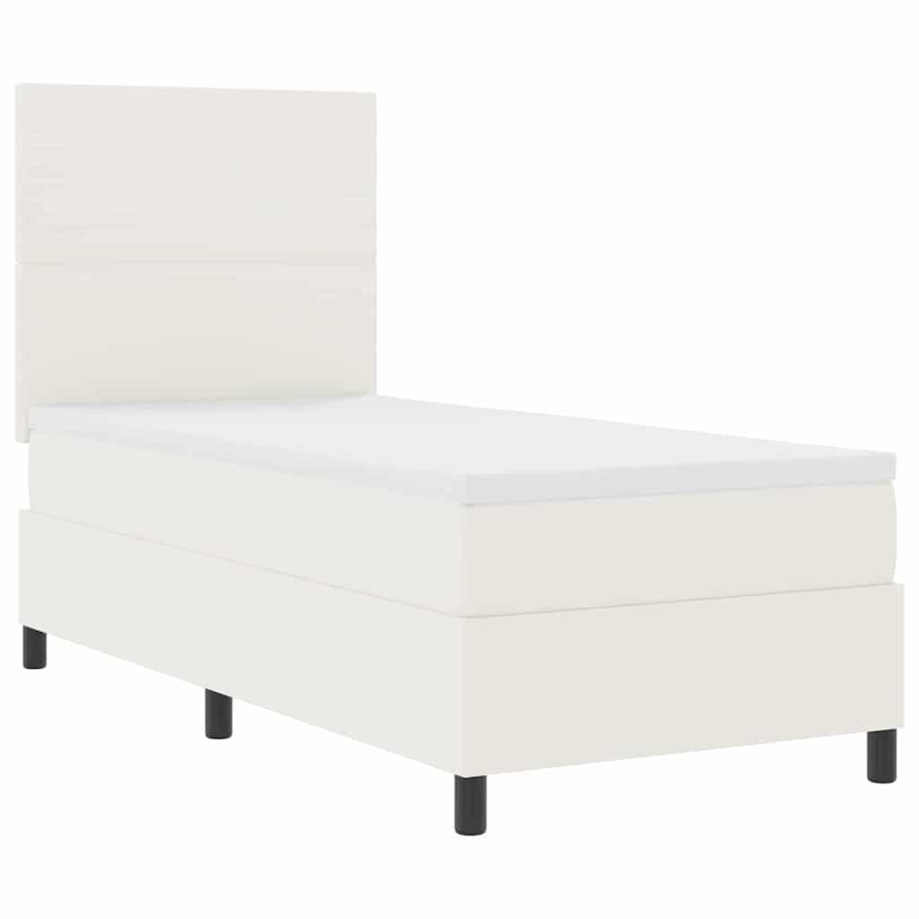 LED Box Spring Ágy Krém és fehér 100 x 200 cm Bársonyos szövet