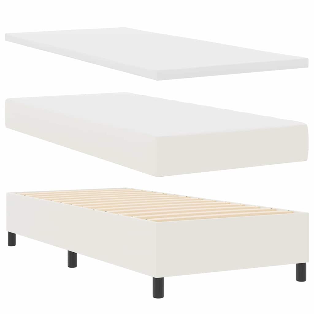 LED Box Spring Ágy Krém és fehér 100 x 200 cm Bársonyos szövet